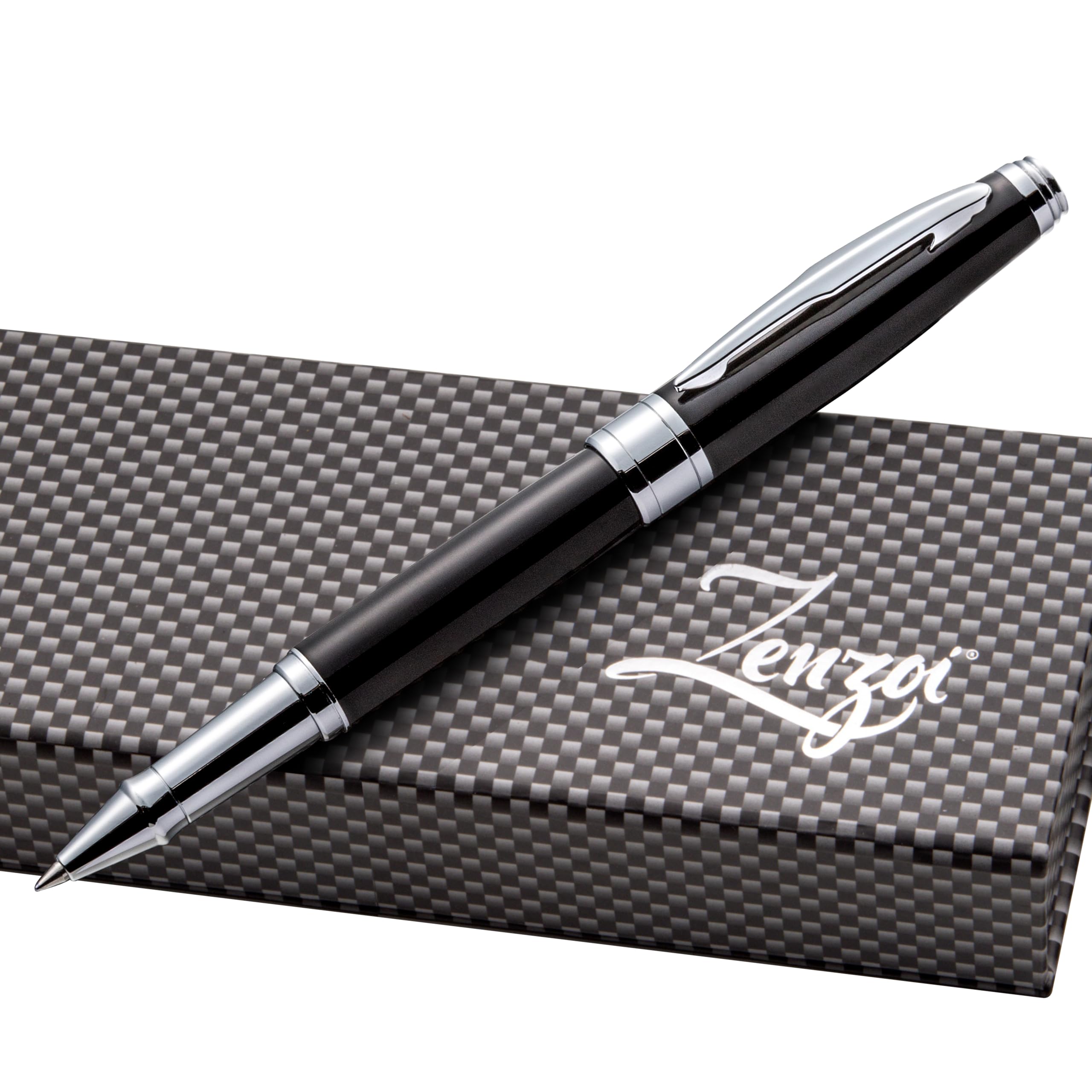 Zenzoi Executive Pen - Elegant Black Rollerball Pen. Premium Fine Point Smooth Writing Roller Pen Gel Ink. Fancy, Luxury Pen For