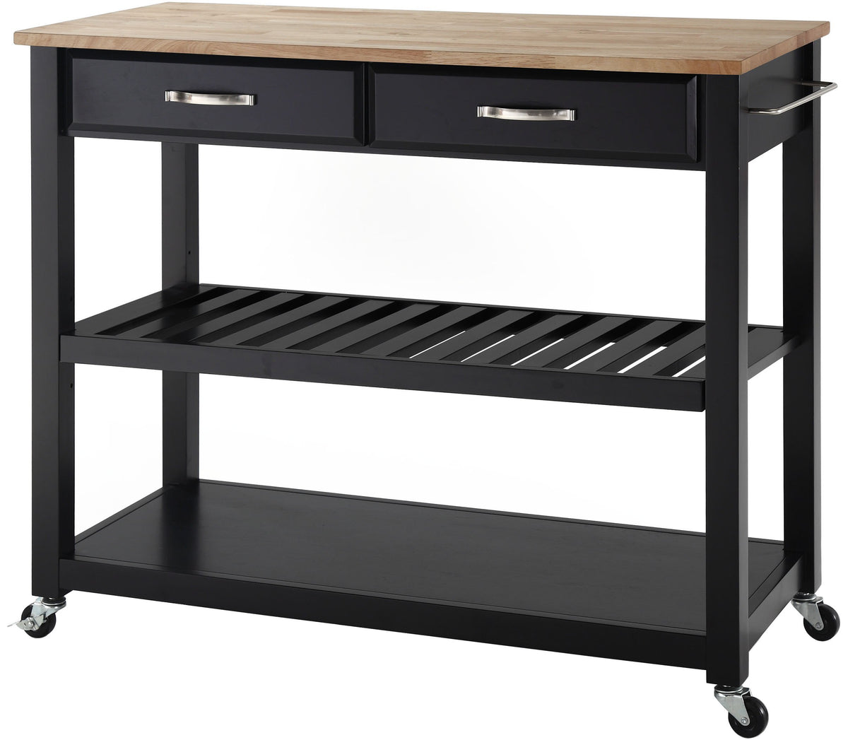 Crosley Furniture Wood Top Kitchen Prep Rolling Cart, Microwave Stand, Coffee Bar, with Shelves and Drawers, Black