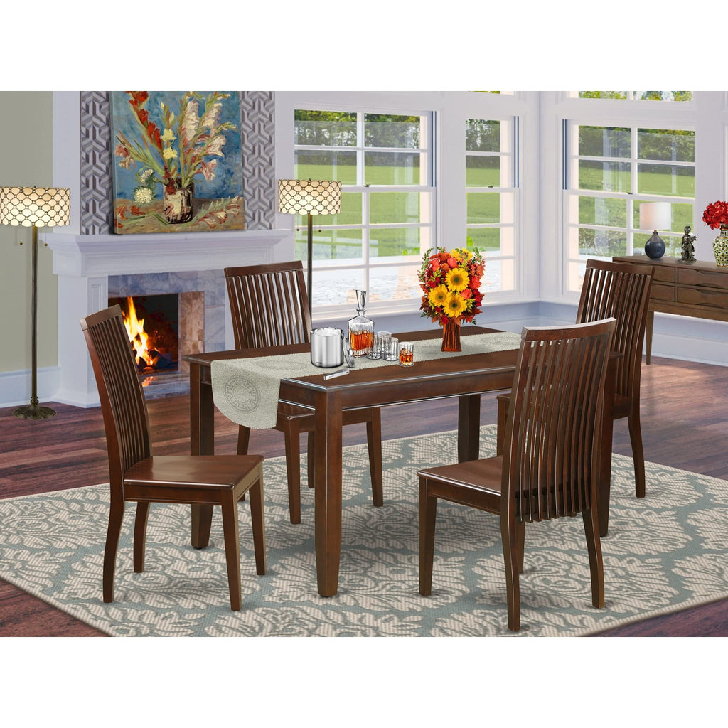 East West Furniture DUIP5-MAH-W Dudley 5 Piece Set Includes a Rectangle Dining Room Table and 4 Kitchen Chairs, 36x60 Inch, Mahogany