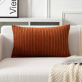 Ugasa Fall Velvet 12X20 Inch Lumbar Soft Throw Pillow Cover Boho Farmhouse Decorative Corduroy Striped Both Sides Solid Rectangu