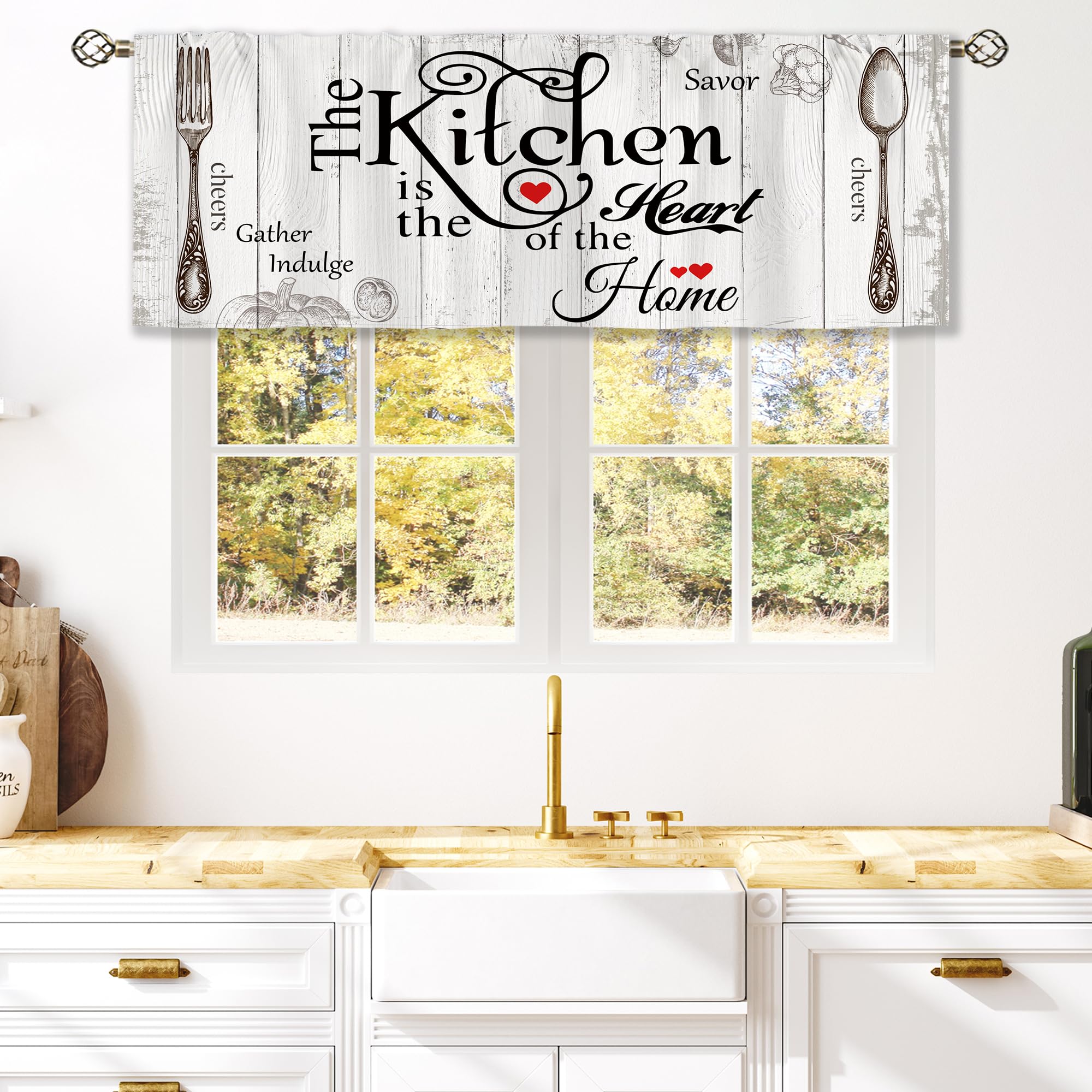 Laifzere Farmhouse Rustic Curtain Valance For Window Treatments Vintage Fork Spoon Retro Kitchen Treatment Barn Country Wooden W