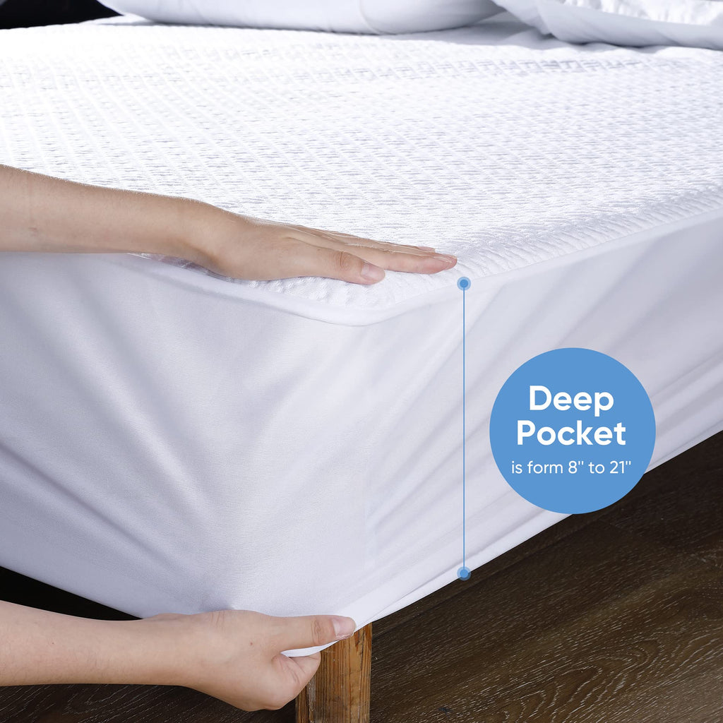 Hanherry 100% Waterproof Mattress Protector Full Size, Mattress Cover 3D Air Fabric Cooling Mattress Pad Cover Smooth Soft Breat