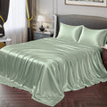 Vonty Satin Sheets Full Silky Soft Satin Bed Sheets Sea Glass Satin Sheet Set, 1 Deep Pocket Fitted Sheet + 1 Flat Sheet + 2 Pil