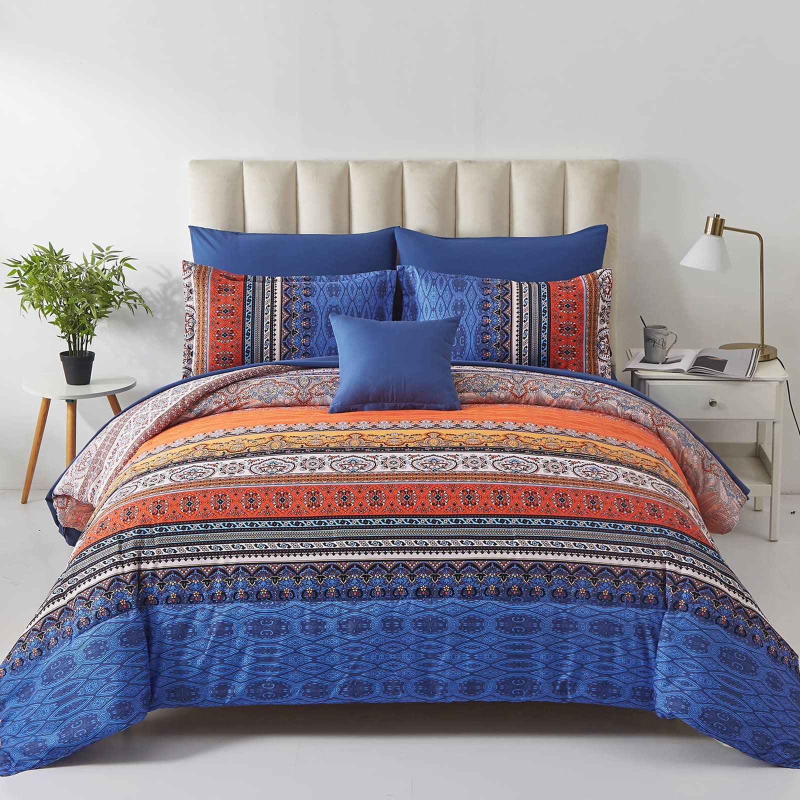 Boho Comforter Set King Size 8 Piece Bed In A Bag Burnt Orange Paisley Fall Comforter And Sheet Set Bohemian Striped Bedding Set