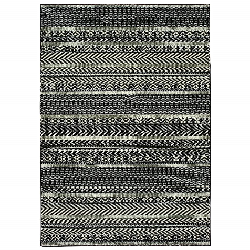 HomeRoots Polypropylene 7' x 10' Black Ivory Machine Woven Geometric Indoor Area Rug