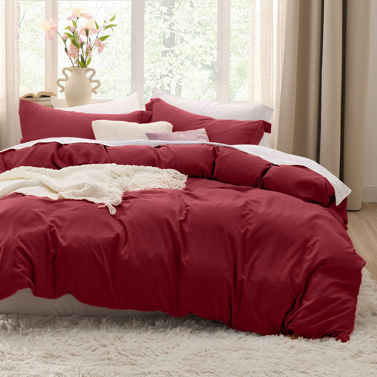Bedsure Red Duvet Cover King Size - Soft Prewashed King Duvet Cover Set, 3 Pieces, 1 Duvet Cover 104X90 Inches With Zipper Closu
