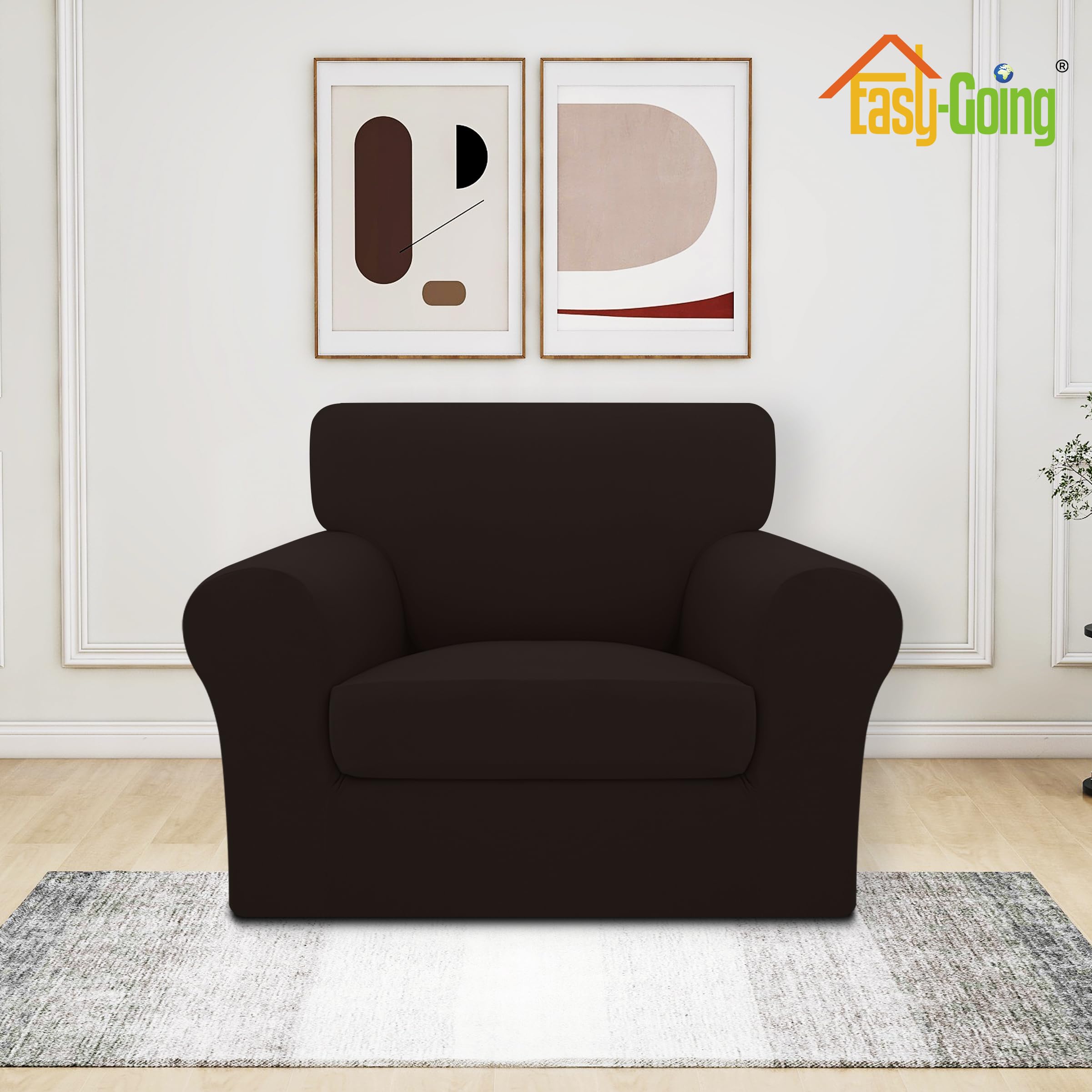 Easy-Going 3 Pieces Stretch Chair Cover Washable Chair Slipcover Set For 1 Backrest And Seat Cushion Couch Anti-Slip Sofa Couch