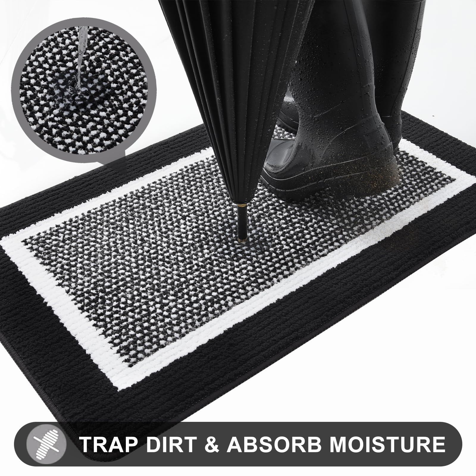 Colorxy Indoor Door Mat, Non-Slip Absorbent Resist Dirt Entrance Mat, Sturdy Low-Profile Inside Floor Mats, Washable Front Entry Doormats For Entryway, 36''X24'', Black