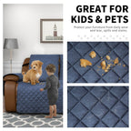 Easy-Going Oversized Recliner Sofa Cover, Reversible Couch Cover For 3 Seat Recliner, Split Sofa Cover For Each Seat With Elastic Straps For Kids, Dogs, Pets (3 Seater, Dark Blue/Dark Blue)