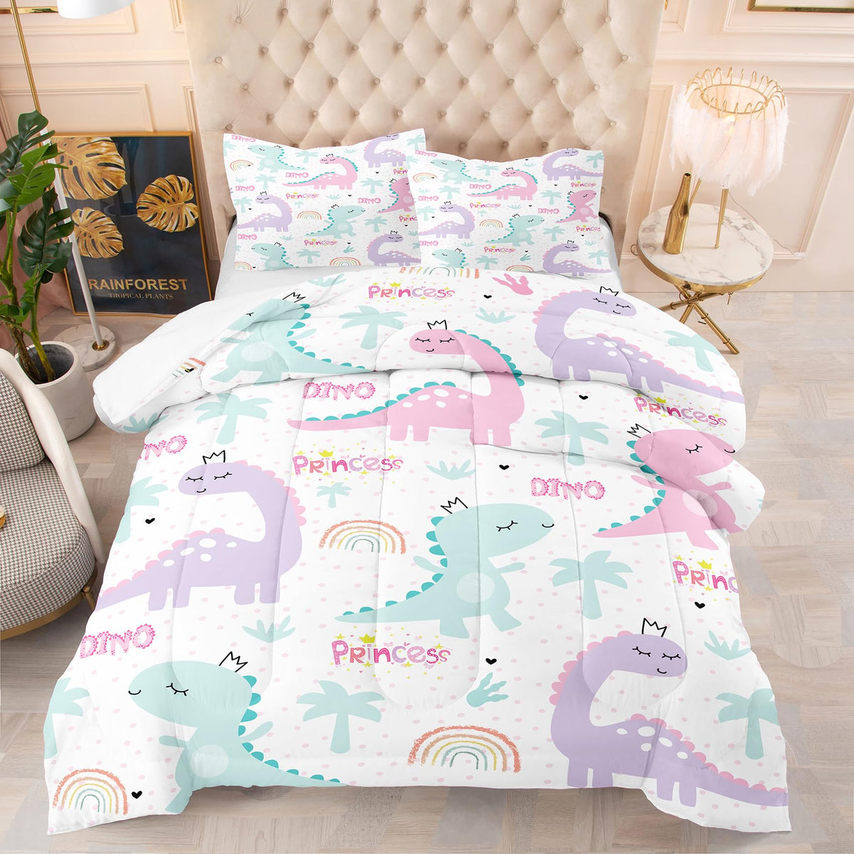 Ninenine Girls Comforter Sets Full,Dinosaur Bedding Sets Full Size,Comforter Sets For Girls,Princess Bedding Set Cute Bed Sets W