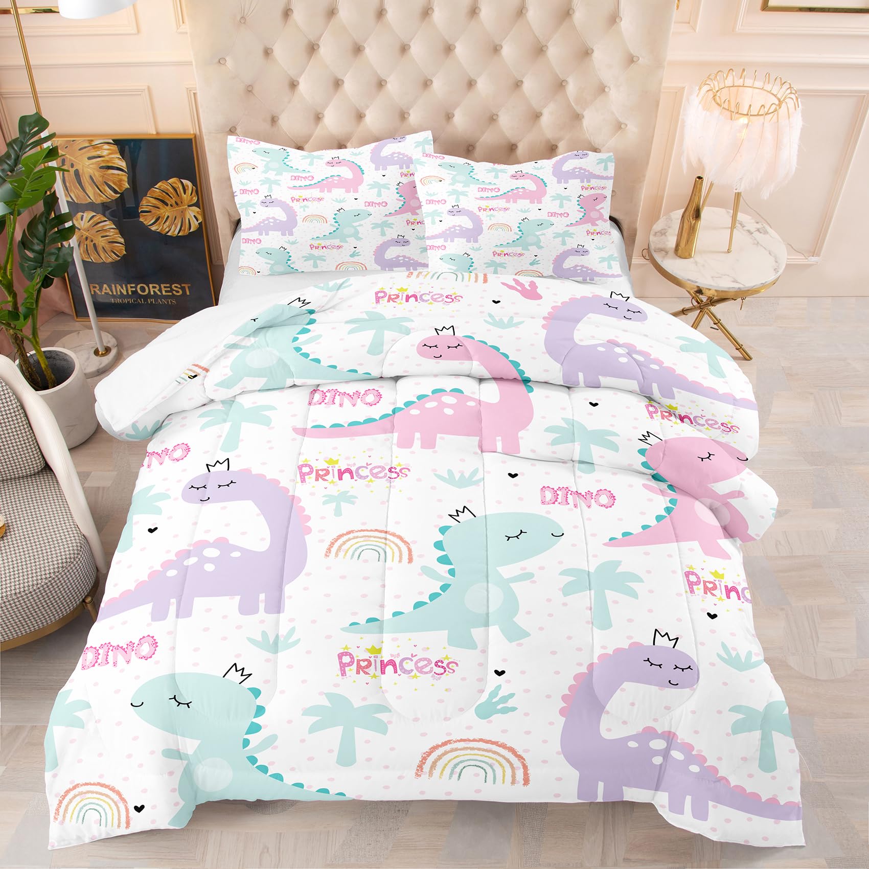 Ninenine Girls Comforter Sets Full,Dinosaur Bedding Sets Full Size,Comforter Sets For Girls,Princess Bedding Set Cute Bed Sets W