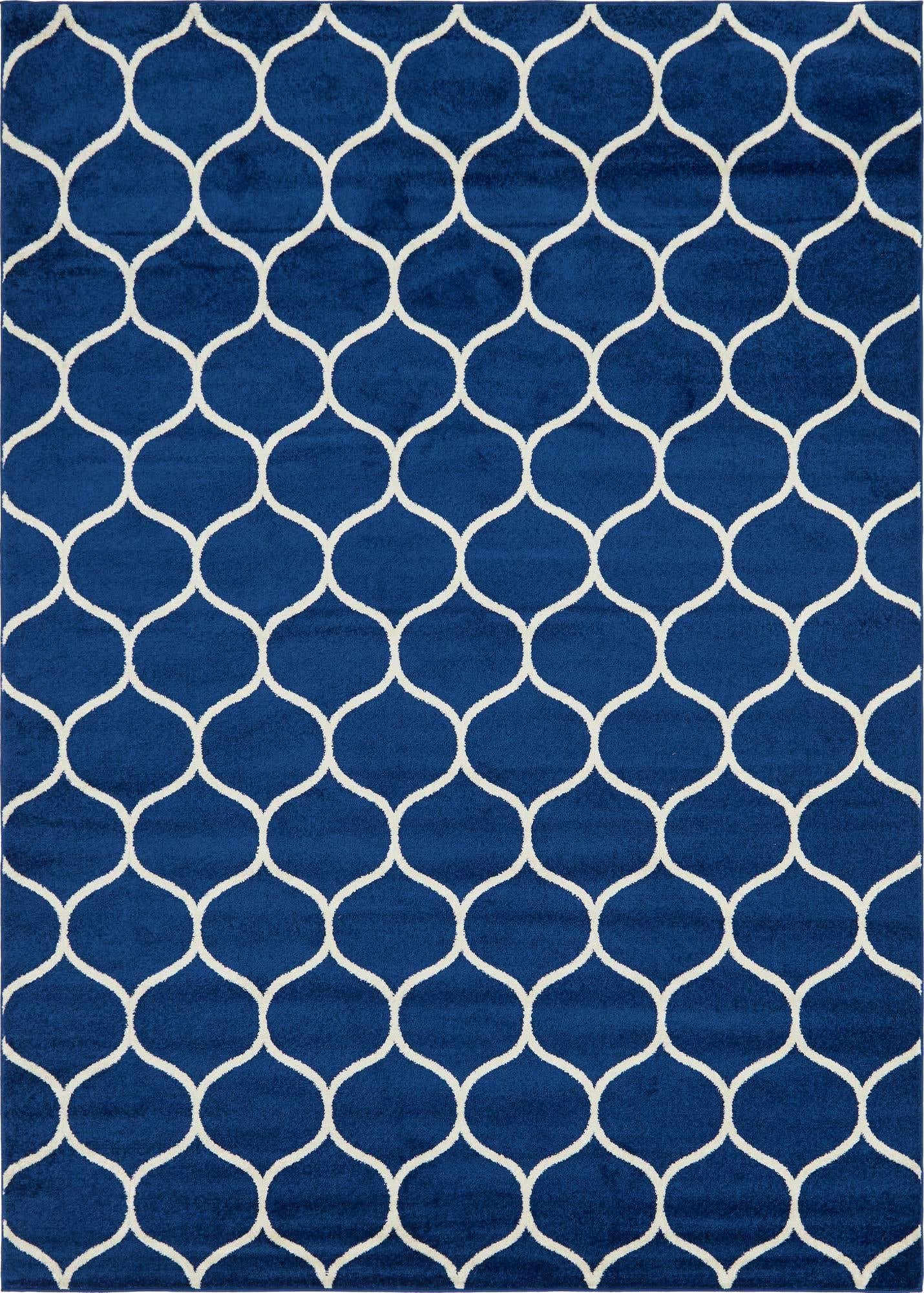 Unique Loom Trellis Frieze Collection Area Rug - Rounded (9 x 12 2, Navy Blue/ Ivory)