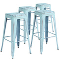 Flash Furniture Kai Commercial Grade 4 Pack 30 High Backless Distressed Green-Blue Metal Indoor-Outdoor Barstool