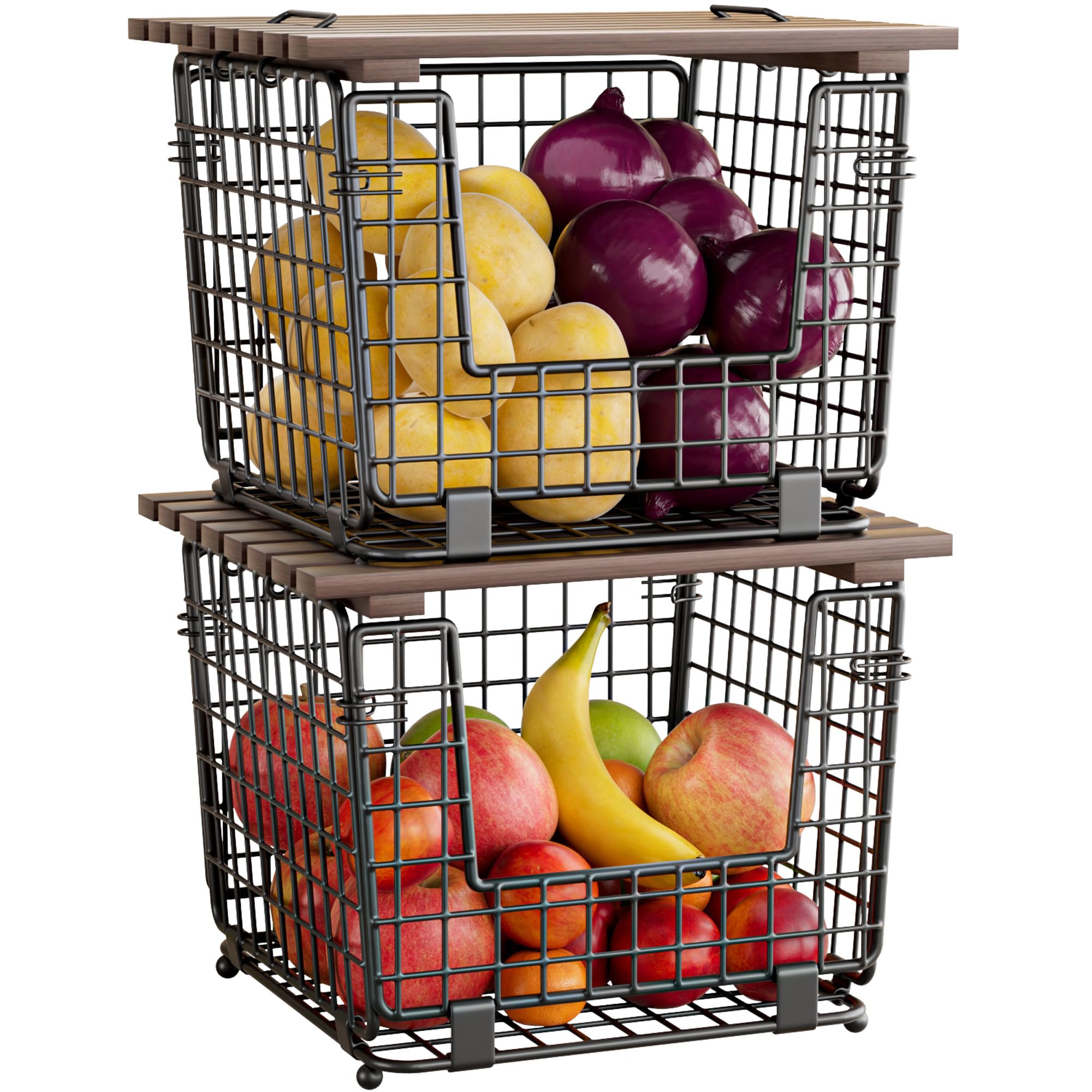Ggiu Wire Storage Basket For Kitchen Pantry And Counter - Stackable Wire Organizing Bin For Produce, Vegetable - Countertop Pota