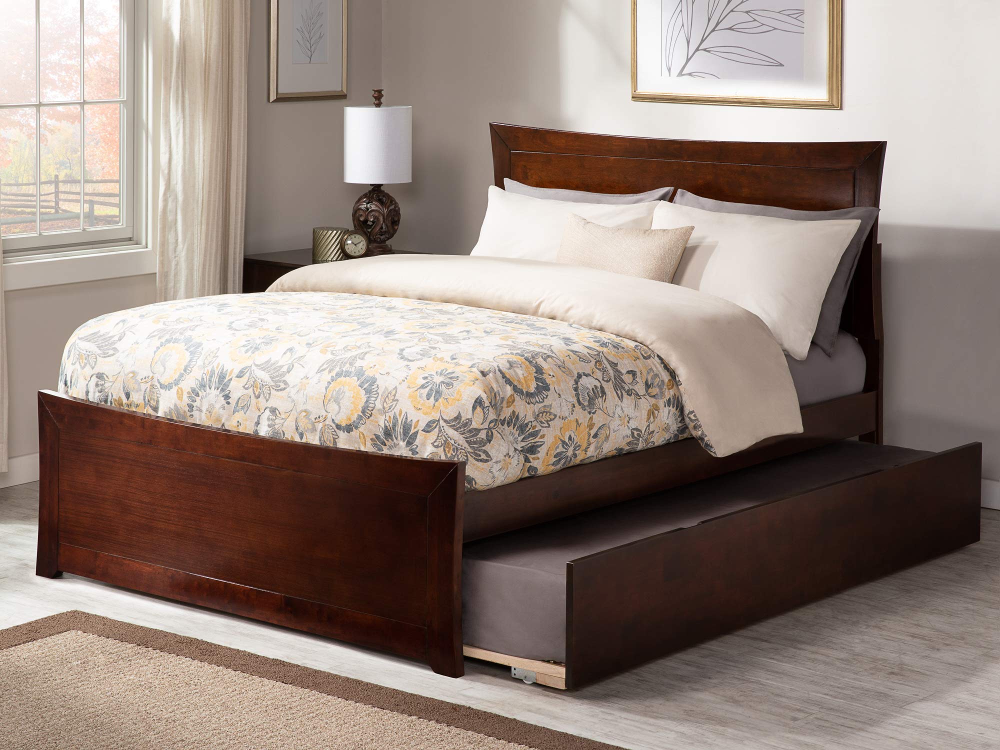 AFI Metro Full Size Platform Bed with Matching Footboard & Full Trundle in Walnut