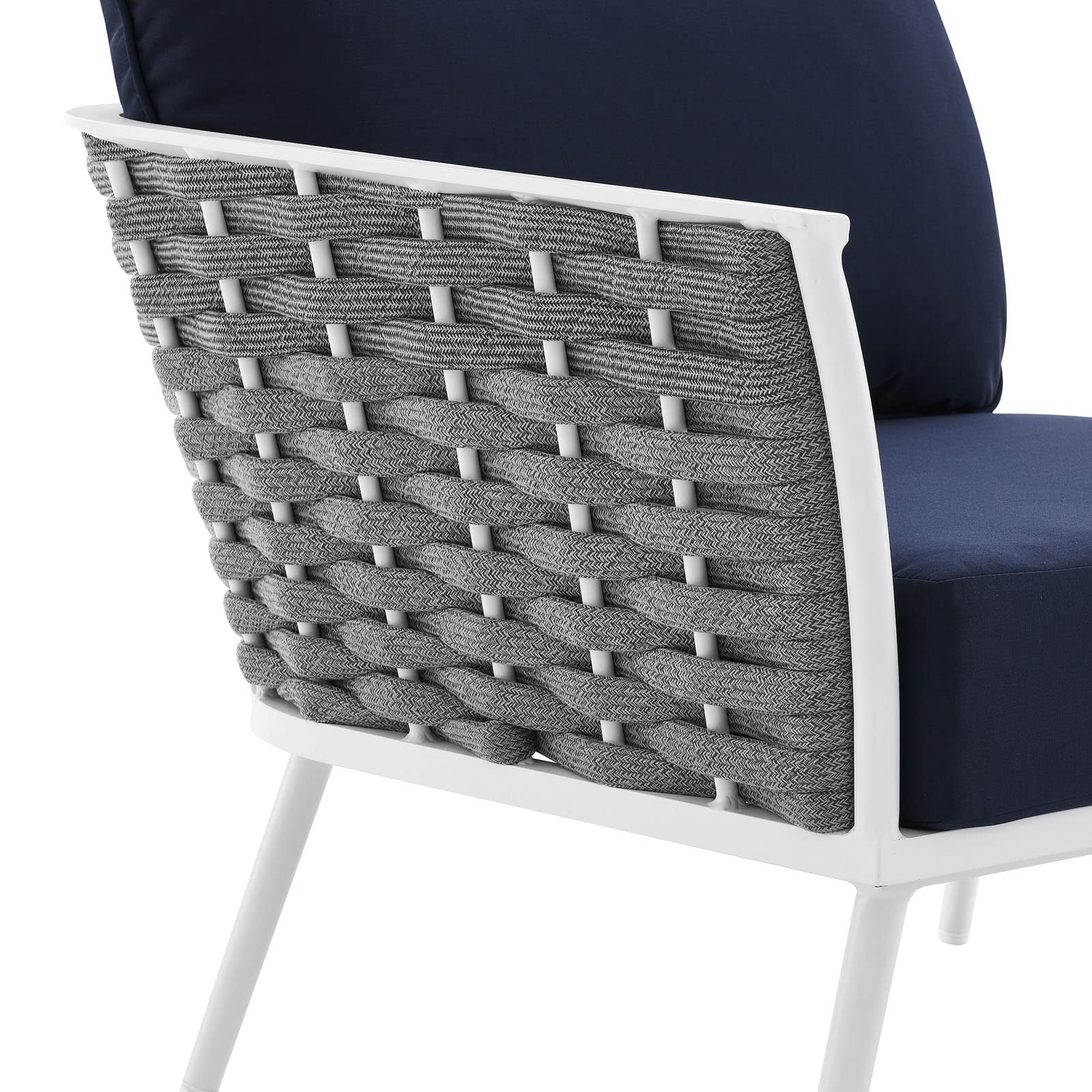 Modway Stance Outdoor Patio Woven Rope Aluminum Sectional Sofa, Left-Facing Armchair, White Navy