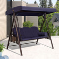 Purple Leaf 3-Seat Deluxe Outdoor Patio Porch Swing With Weather Resistant Steel Frame, Adjustable Tilt Canopy, Cushions And Pillow Included, Navy Blue