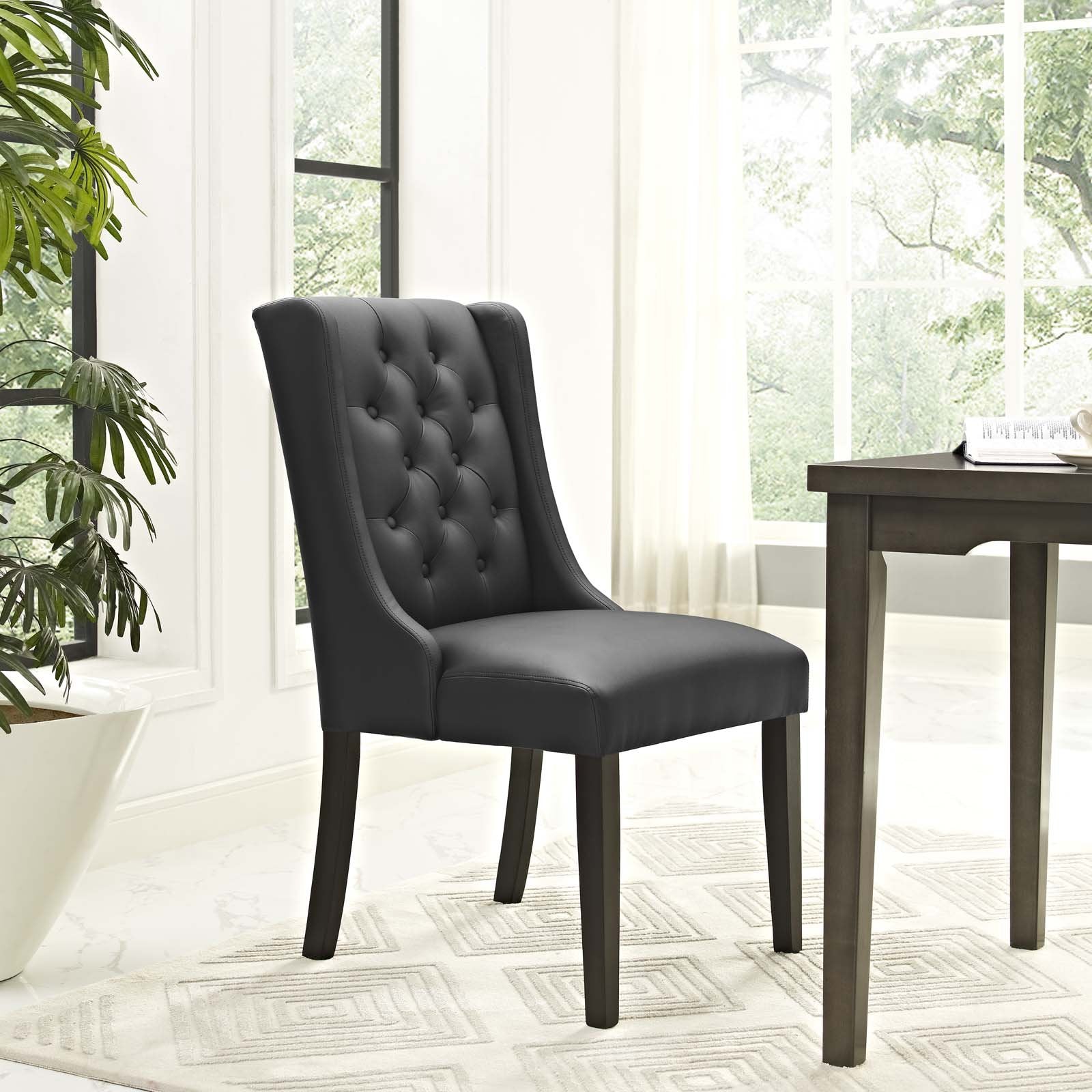 Modway Baronet Modern Tufted Vegan Leather Upholstered Dining Chair in Black