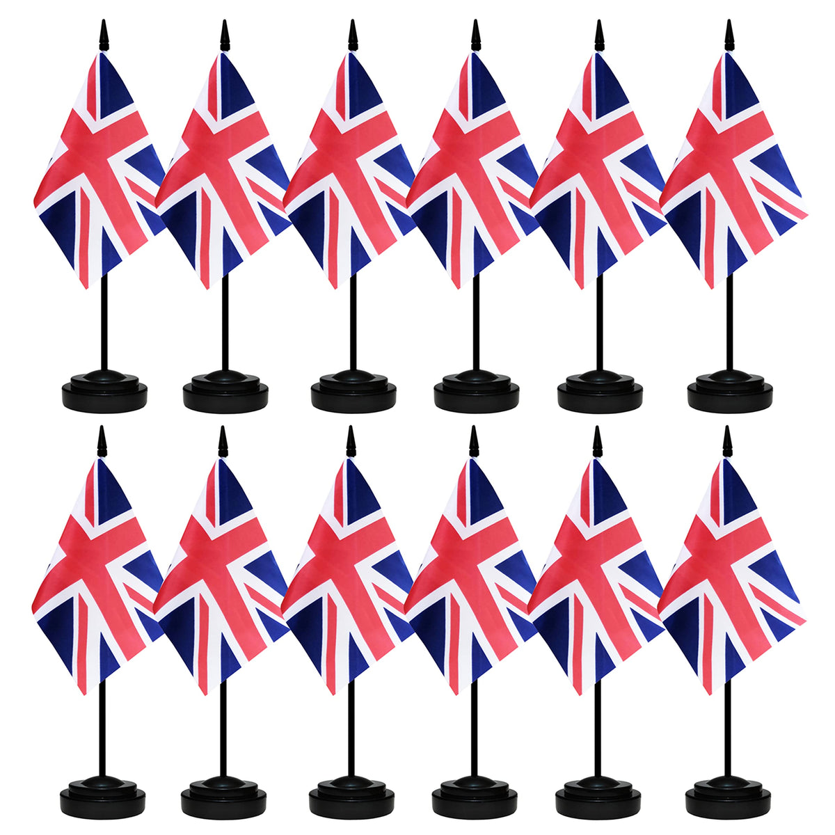 12 Pack United Kingdom Desk Flags Set, Uk Small Mini Table Office Flags With 12' Solid Black Pole, Black Base And Spear Top, Mi