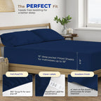 Thread Spread Luxury Egyptian Cotton Twin Stripe Sheet Set - 600 Thread Count Extra Long Staple 3 Pc Set, Twin Damask Sheets, Soft, Cooling Sateen Weave Striped Sheets Upto 18' Deep Pocket - Navy Blue