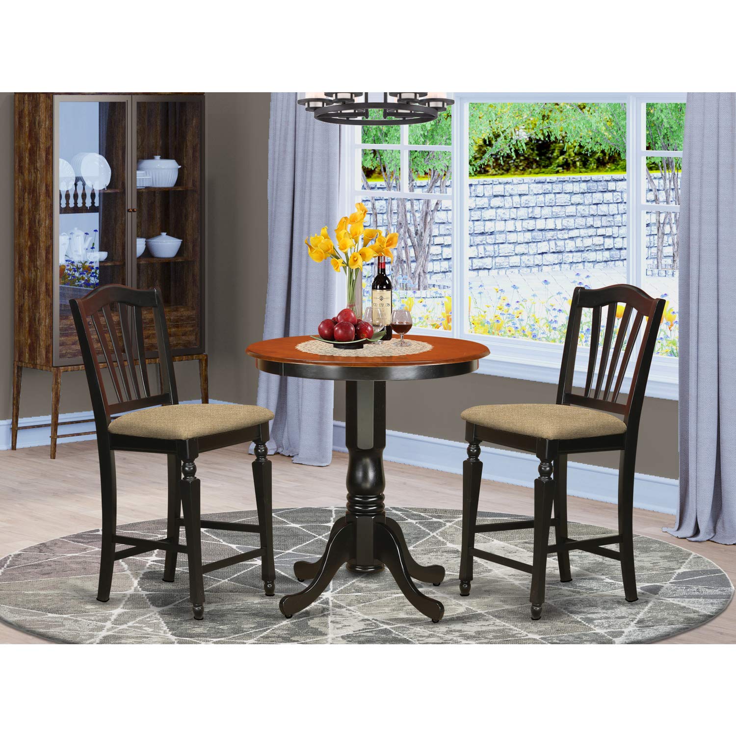 East West Furniture Edch3-Blk-C 3 Pc Counter Height Pub Set - Counter Height Table And 2 Dining Chairs.