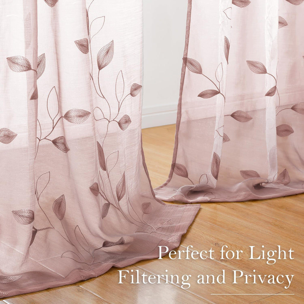 Homeideas Blush Pink Floral Sheer Curtains 84 Inches Long 2 Panels Embroidered Sheer Pattern Curtains Semi Sheer Window Curtains For Bedroom Living Room