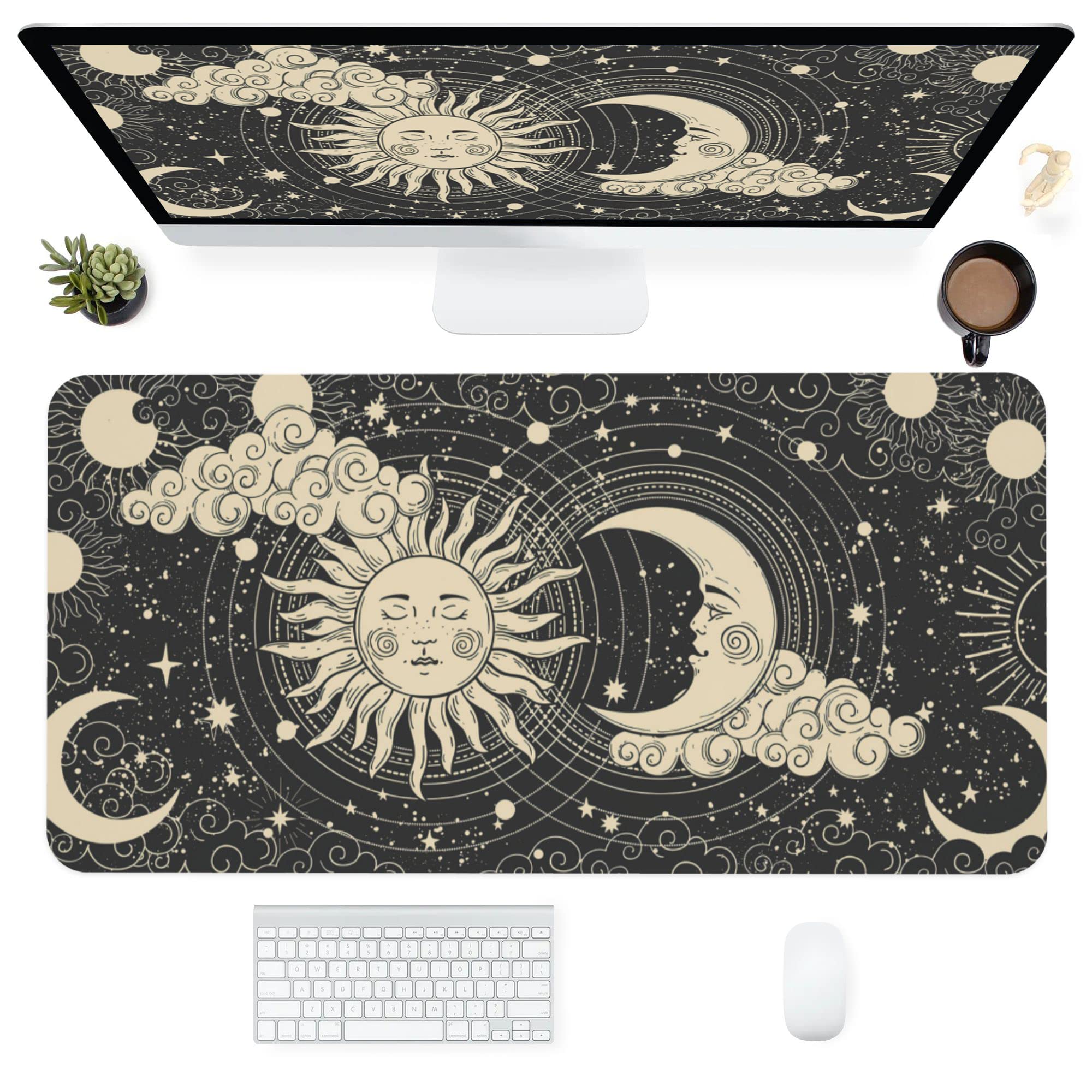 Desk Mat,Celestial Sun And Moon Extended Gaming Mouse Pad For Office Work & Game,Computer Keyboard Mouse Mat Desk Non-Slip Rubbe