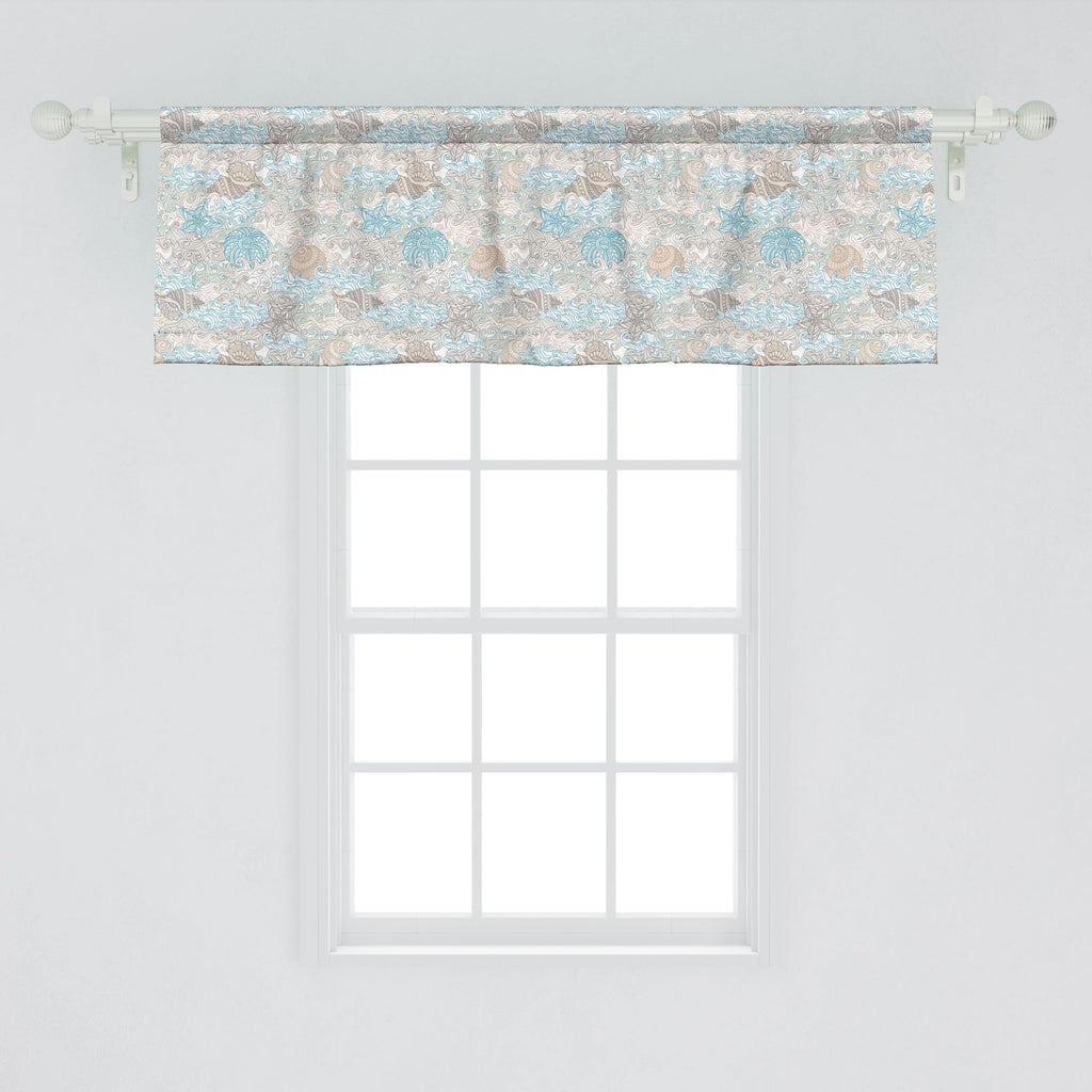 Ambesonne Nautical Window Valance, Pastel Toned Sea Shell Starfish Mollusk Seahorse Coral Reef Motif Design, Curtain Valance For Kitchen Bedroom Decor With Rod Pocket, 54' X 18', Tan Turquoise