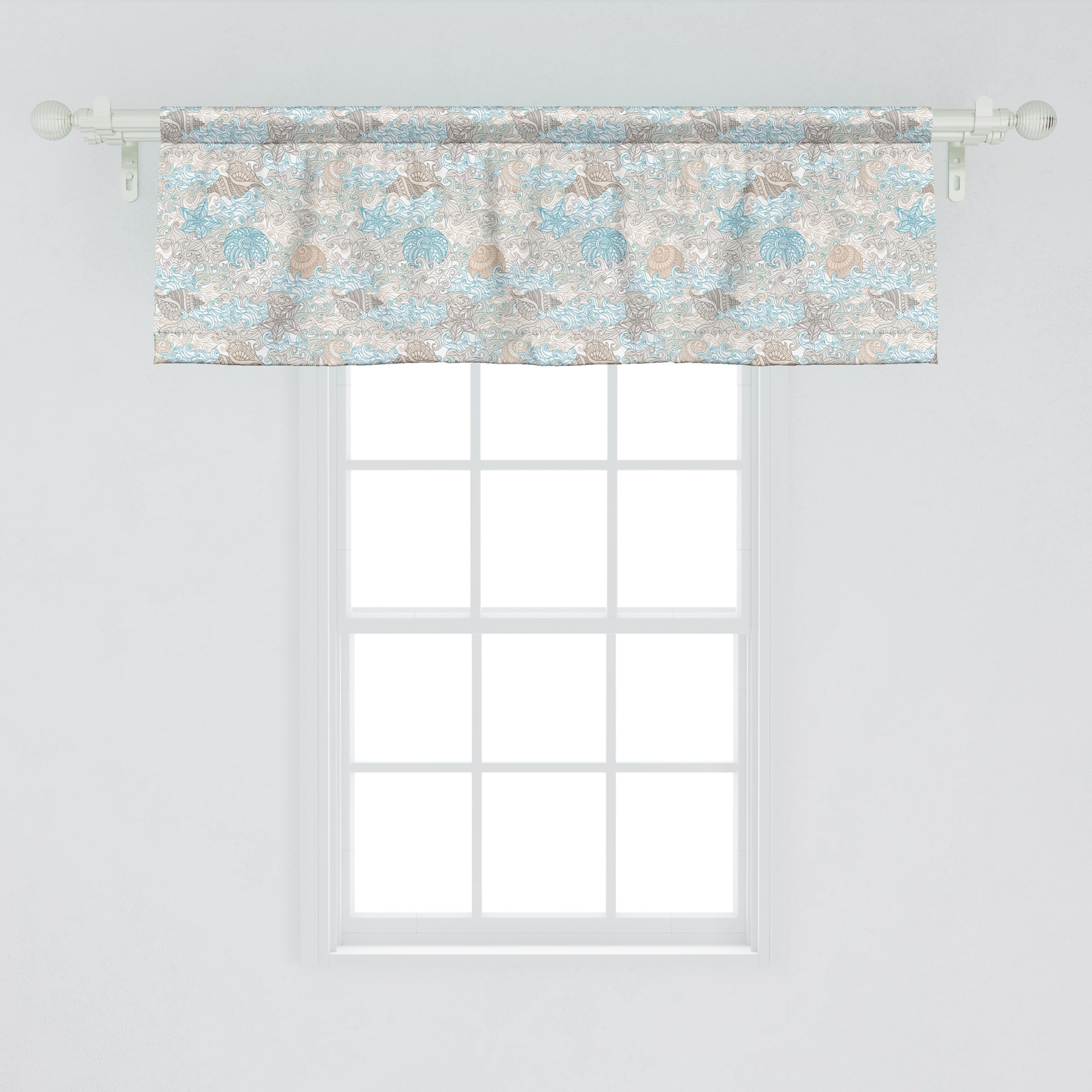 Ambesonne Nautical Window Valance, Pastel Toned Sea Shell Starfish Mollusk Seahorse Coral Reef Motif Design, Curtain Valance For Kitchen Bedroom Decor With Rod Pocket, 54' X 18', Tan Turquoise