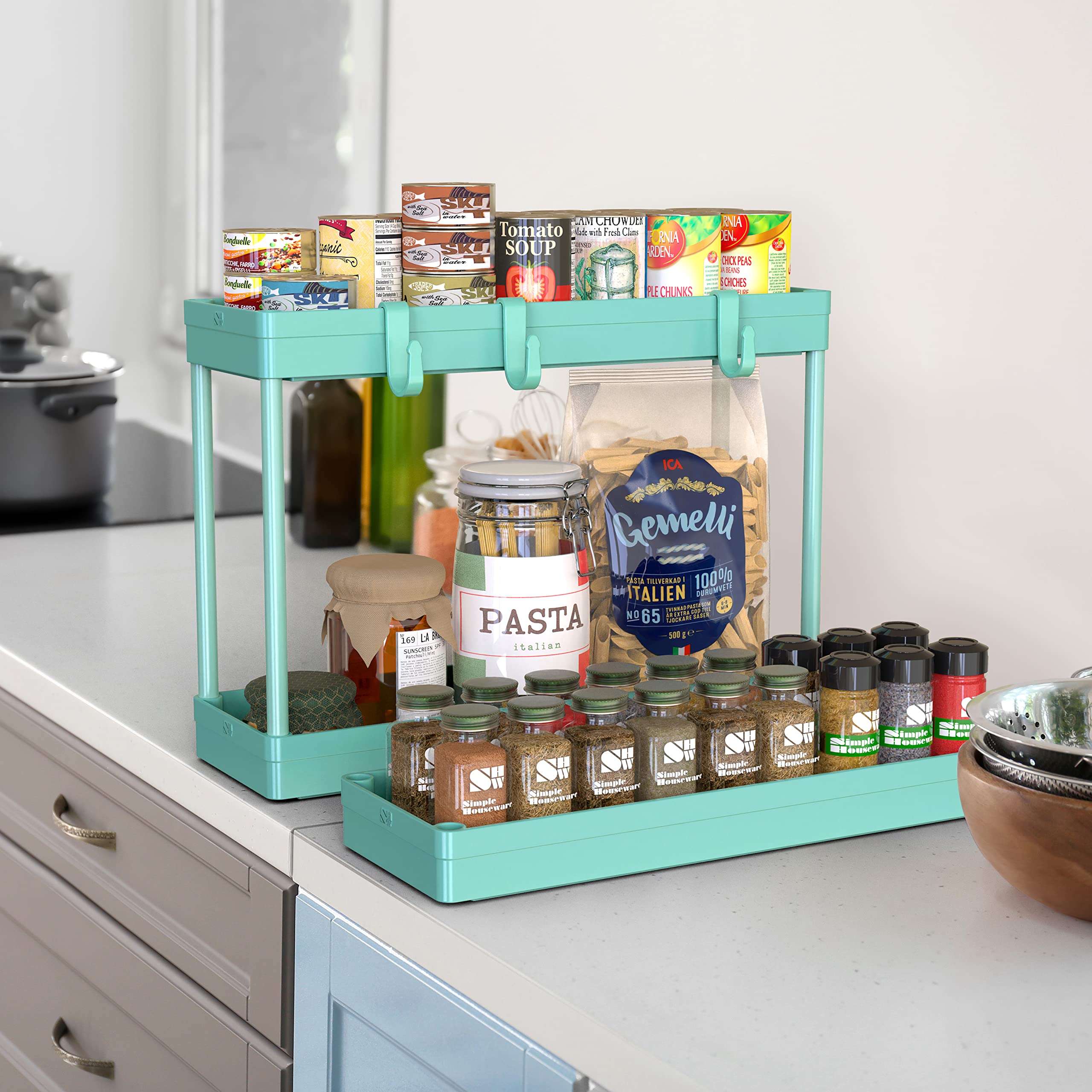 Simple Houseware Kitchen Cart Storage 3-Tier Slim/Super Narrow Shelves With Handle, 26.5'' Height/5.5'' Width For Narrow Place, Turquoise