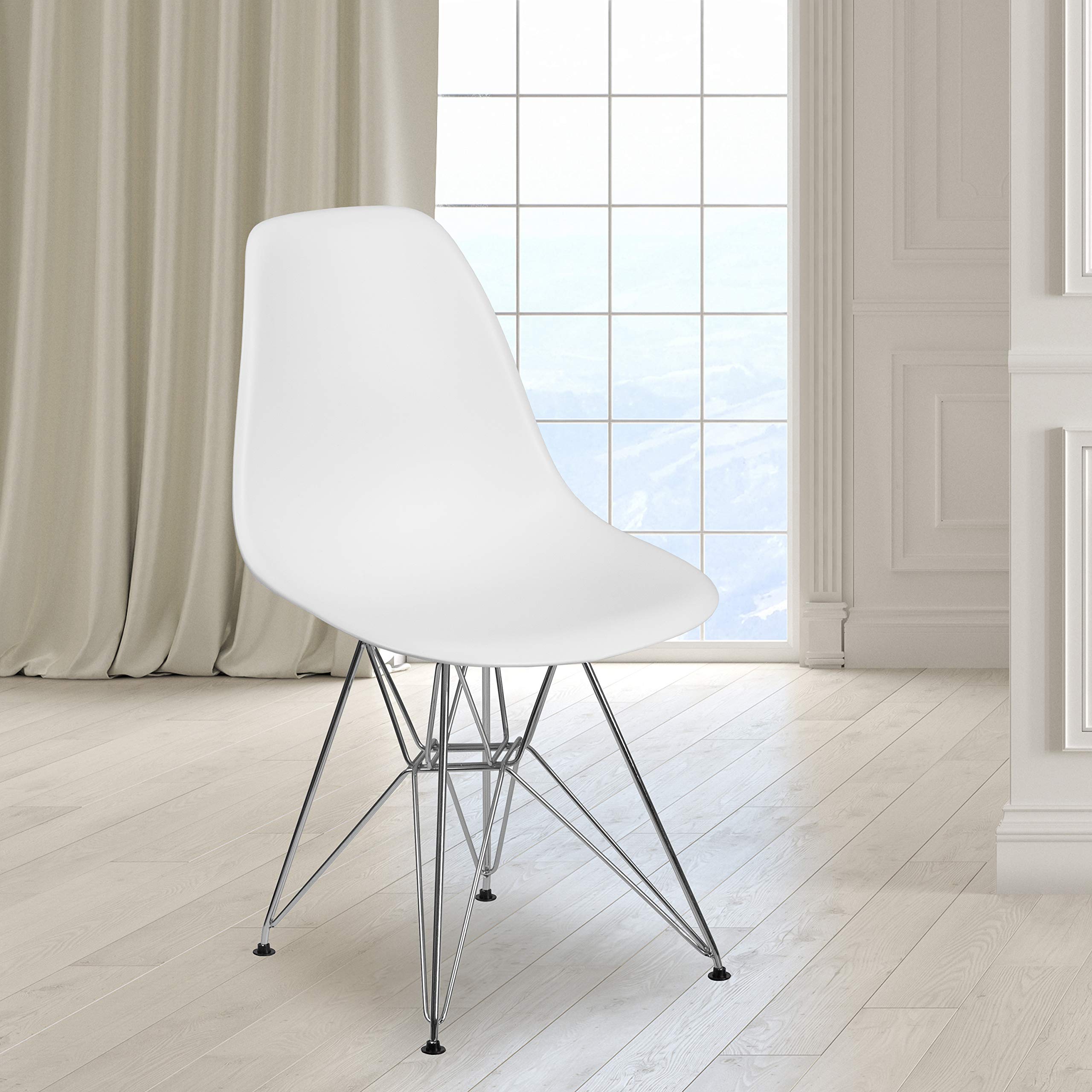 Flash Furniture Elon Series White Plastic Chair With Chrome Base
