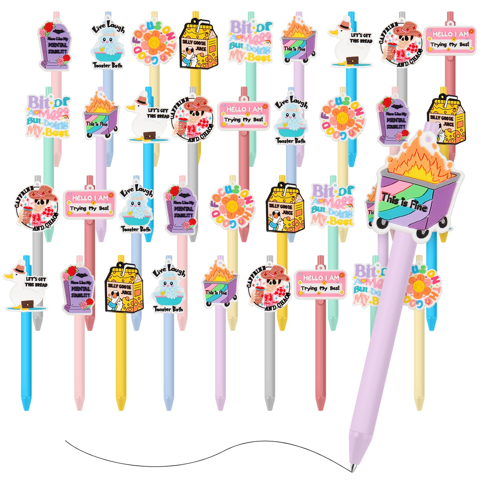 ReliThick 36 Pcs Dumpster Fire Pen Bulk Funny Pens for Work Office Appreciation Gift for Thank You Colleagues, Employees, Cowork