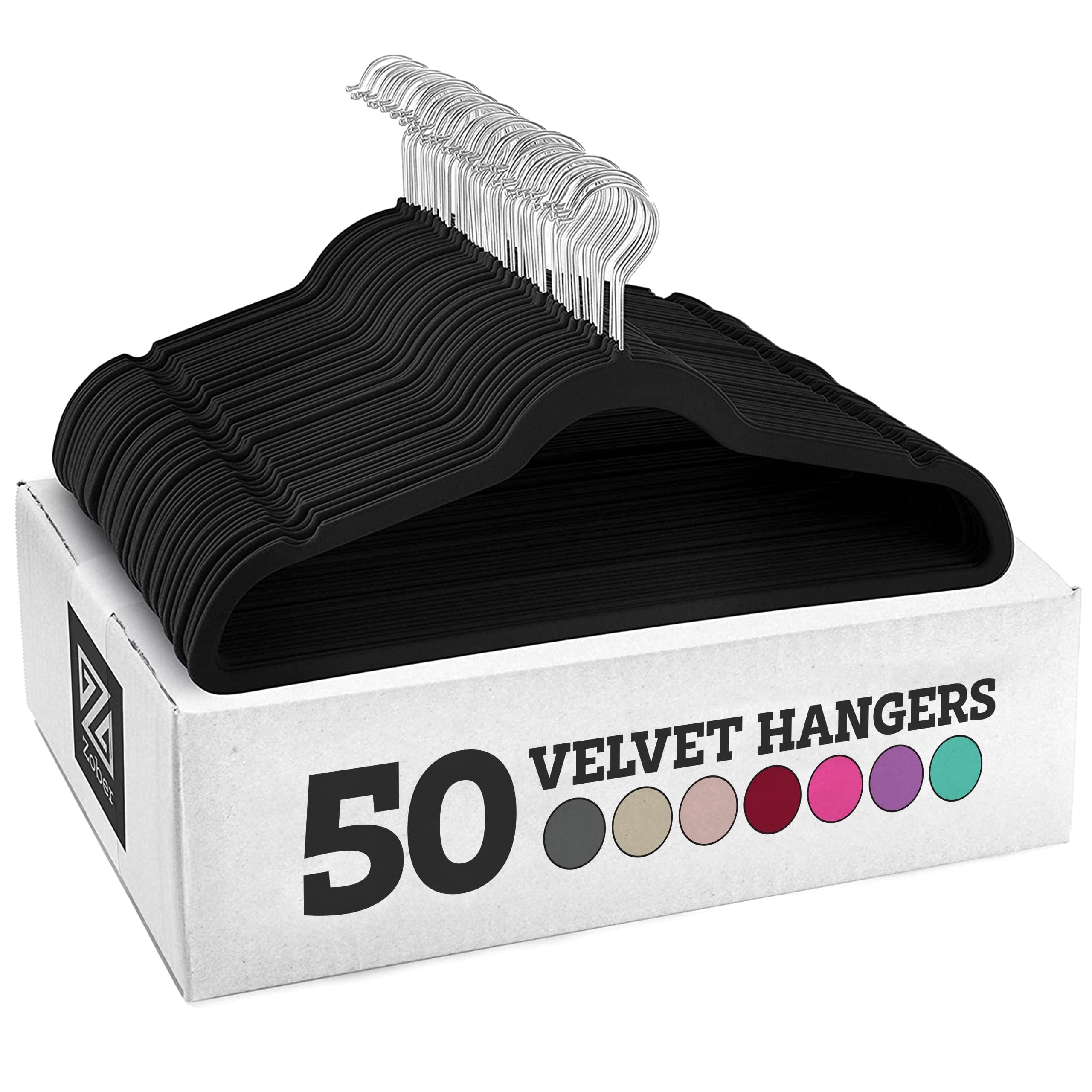 Zober Velvet Hangers 50 Pack - Heavy Duty Purple Hangers for Coats, Pants & Dress Clothes - Non Slip Clothes Hanger Set - Space 