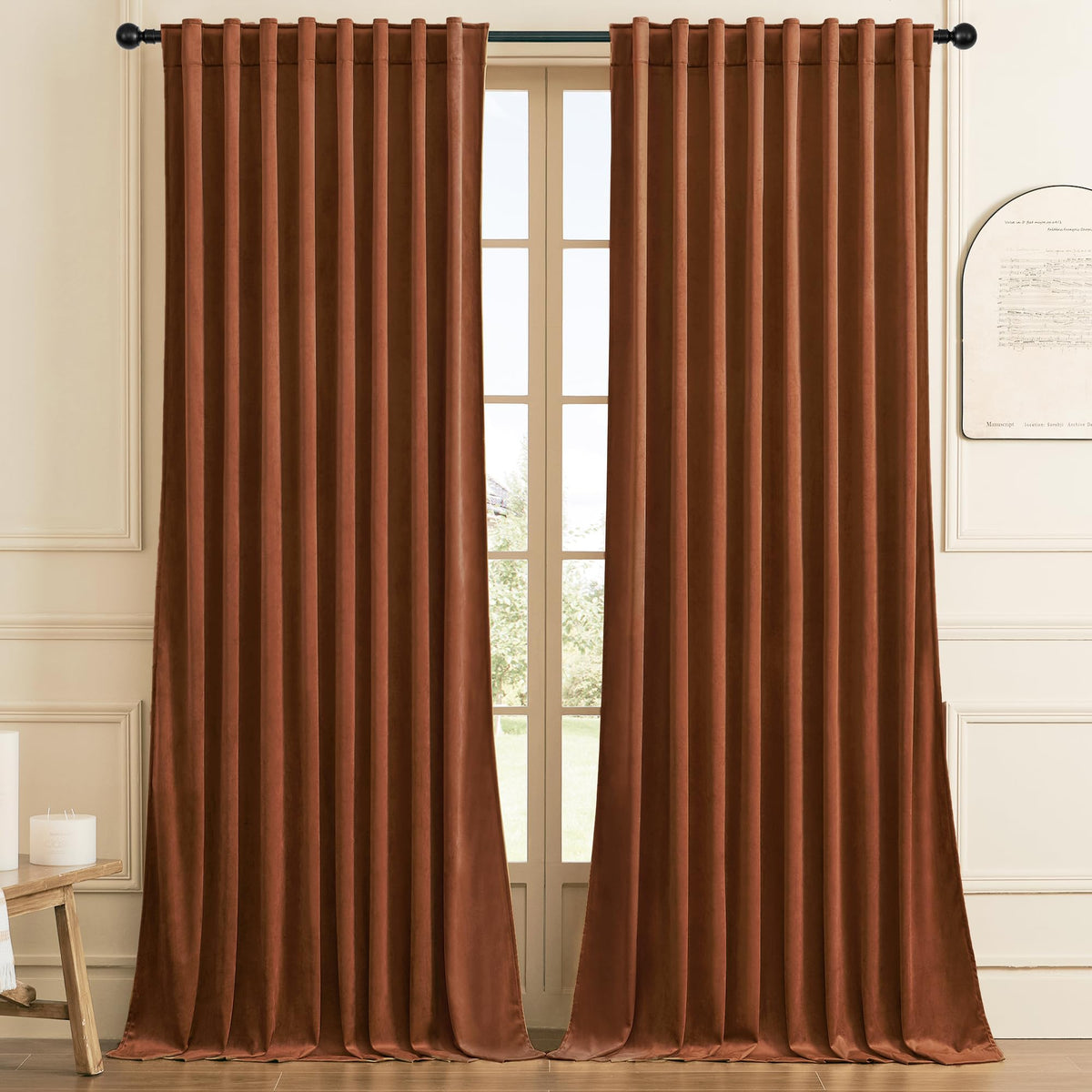 Timeper 96 Inches Burnt Orange Velvet Curtains Luxury Heavy Thick Super Soft Room Darkening Window Drapes For Living Room/Slidin