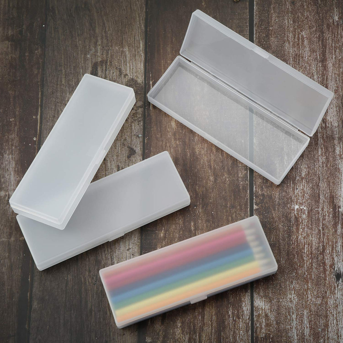 4 Pieces Plastic Pencil Case Plastic Stationery Case With Hinged Lid And Snap Closure For Pencils, Pens, Drill Bits, Office Supp