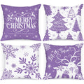 Lanpn White And Purple 20X20 Christmas Pillow Covers Set Of 4, Decorative 20 Inch Navy Winter Snowflake Throw Pillow Case Xmas C