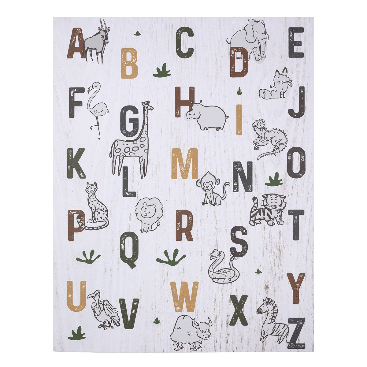 HomeRoots Multi 100% MDF Jungle Animal Alphabet Wall Art