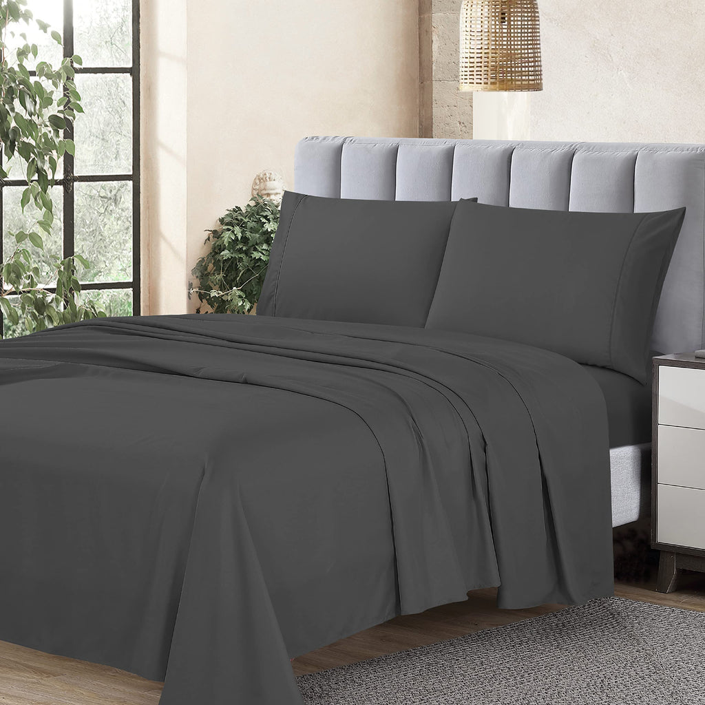 Cathay Home Essentials Ultra Soft Hypoallergenic Wrinkle Resistant Double Brushed Microfiber Bedding Sheet Set, Gray, Full