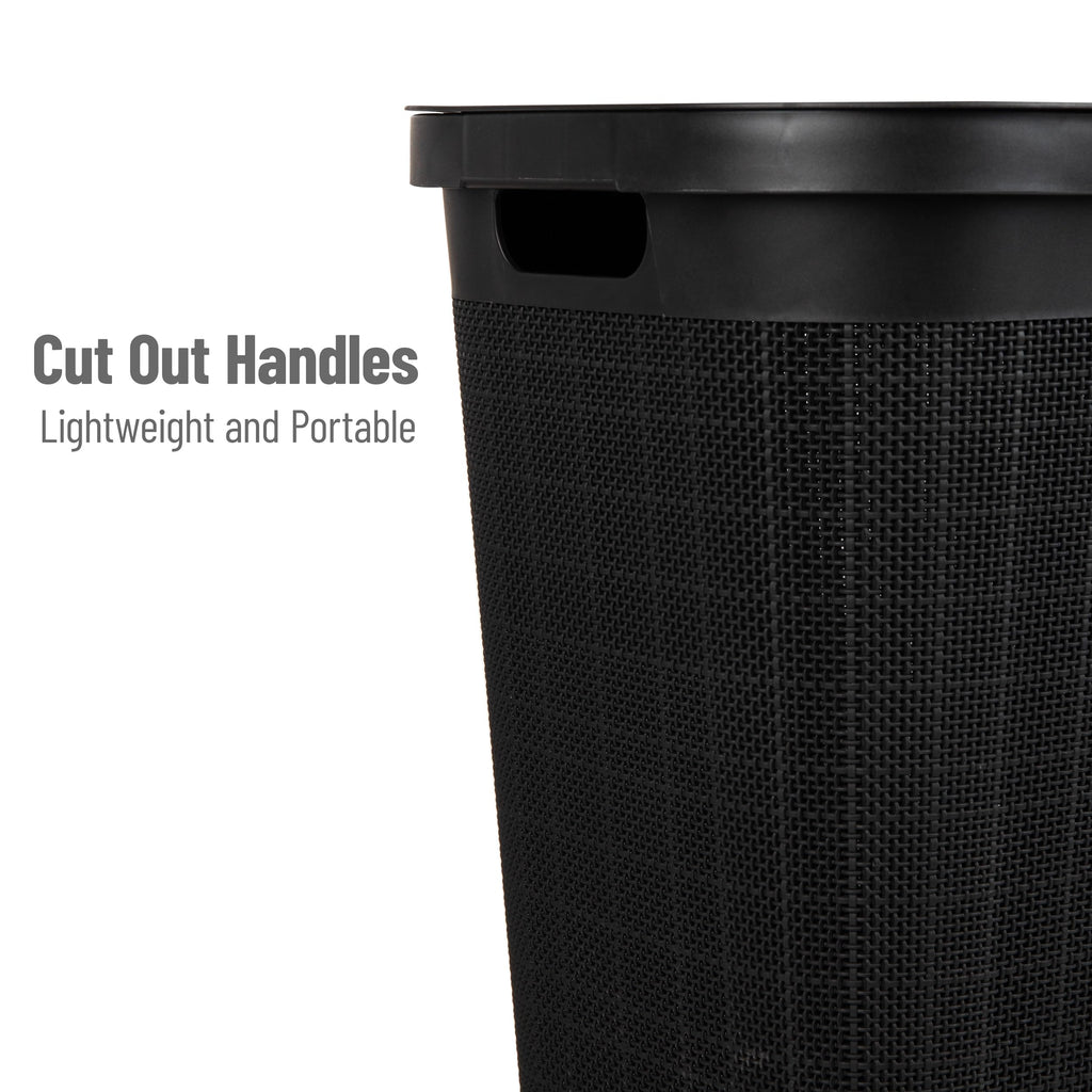 Mind Reader 60L Slim Laundry Hamper, Clothes Basket, Lid, Linen Design, Plastic, 18.25   L X 14.25   W X 23.5   H, Black