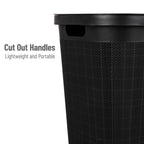 Mind Reader 60L Slim Laundry Hamper, Clothes Basket, Lid, Linen Design, Plastic, 18.25   L X 14.25   W X 23.5   H, Black