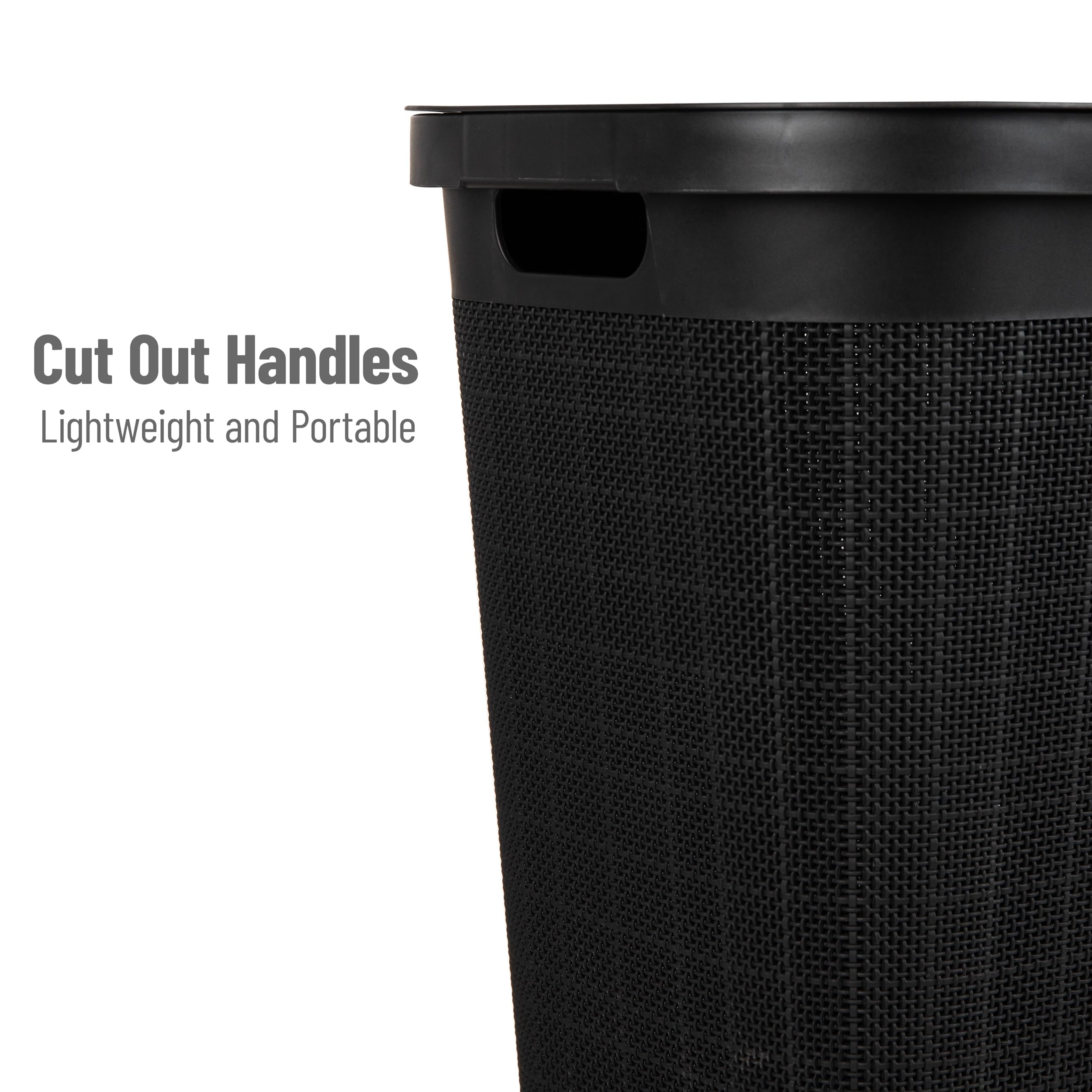 Mind Reader 60L Slim Laundry Hamper, Clothes Basket, Lid, Linen Design, Plastic, 18.25   L X 14.25   W X 23.5   H, Black