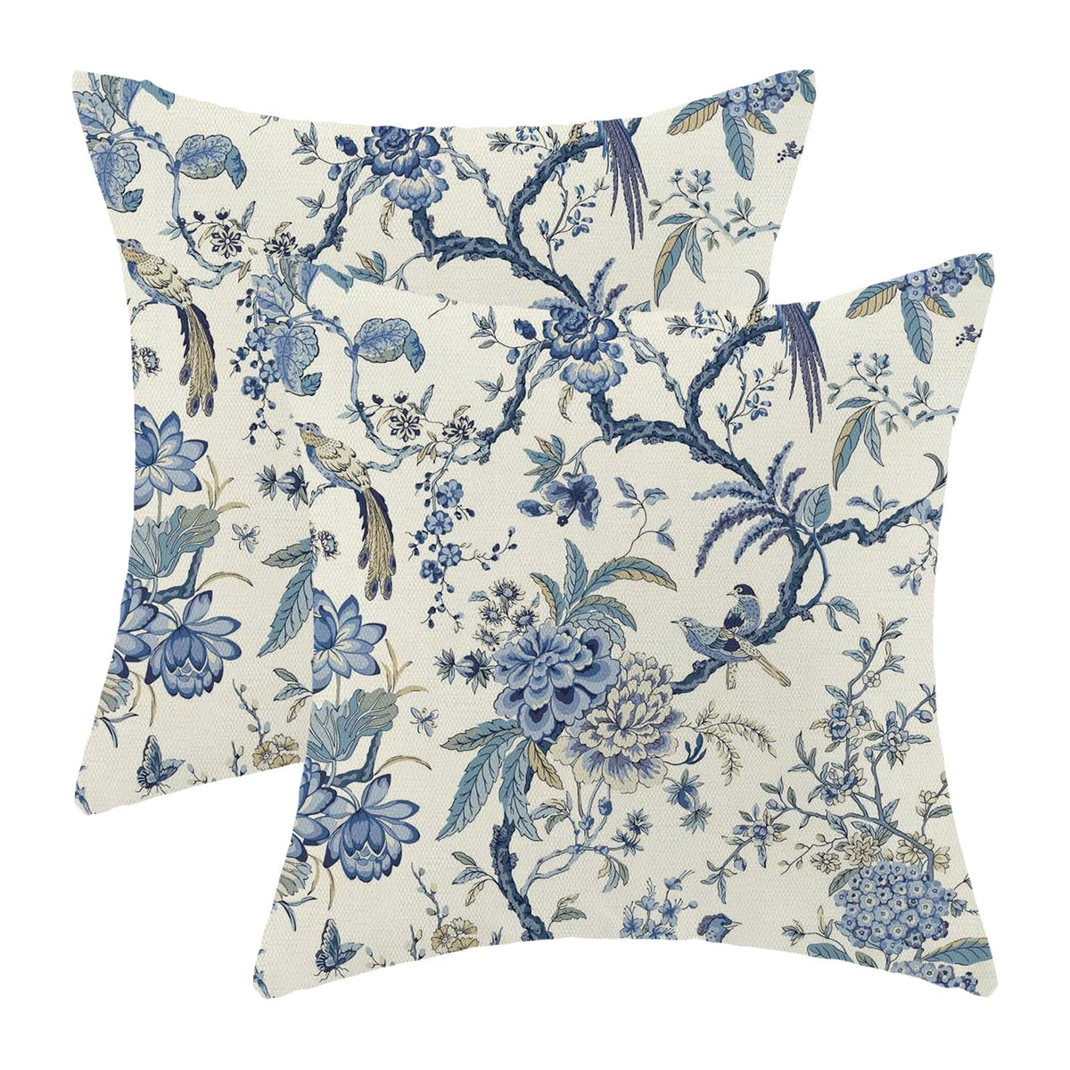 Cxmeifly Spring Floral Birds Pillow Covers 22 X 22 Inch Set Of 2 For Chinoiserie Flowers Decor Throw Pillows Blue And White Plan