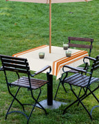 Queenker Fall Outdoor Tablecloth With Umbrella Hole, Farmhouse Orange Stripe Square Tables Zippered Table Cloth Waterproof Table