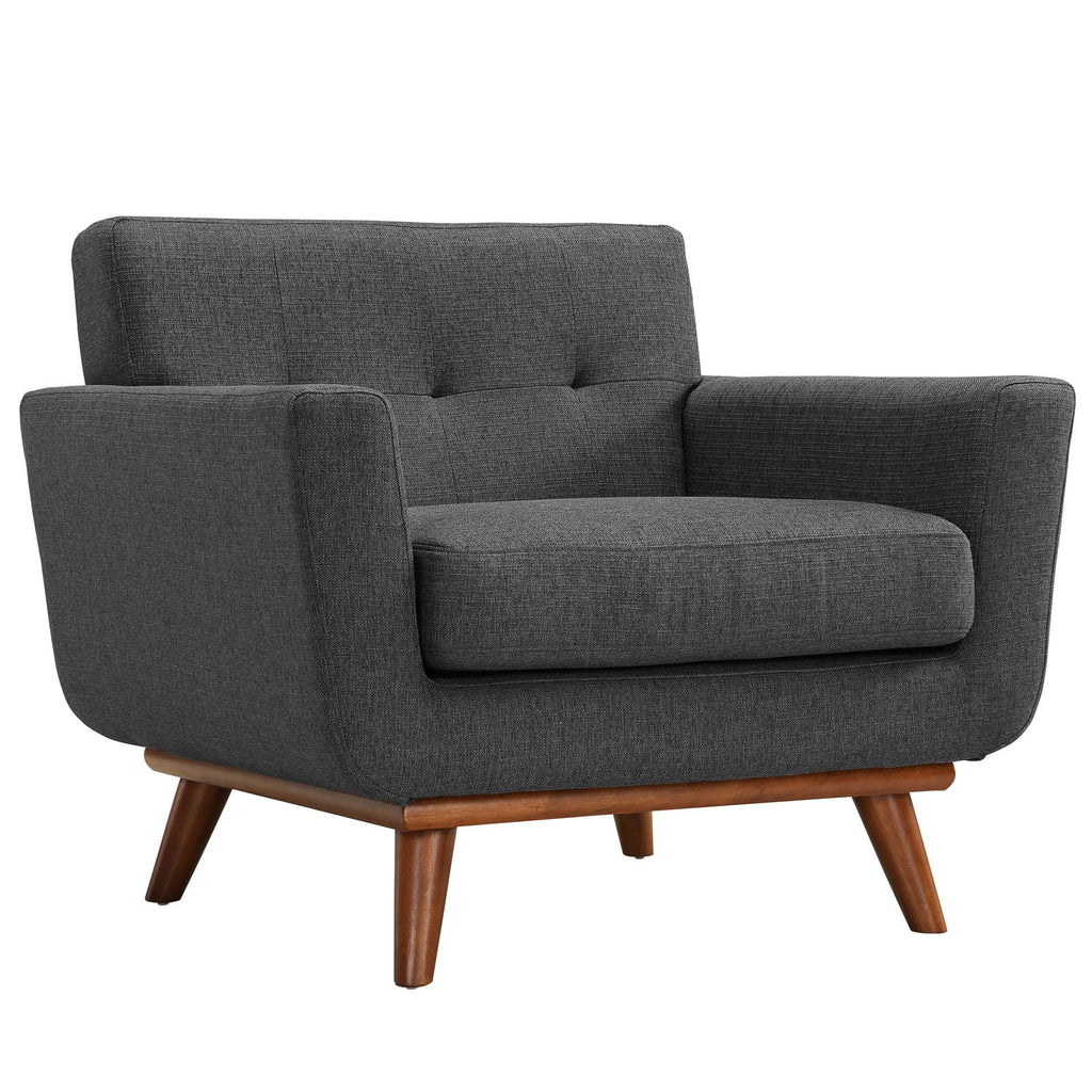 Modway Engage Mid-Century Modern Upholstered Fabric Accent Arm Lounge Chair, Wood in Gray, Armchair