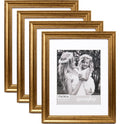 Yaetm 11x14 Gold Picture Frame with Mat for 8x10 Set of 4, 1.4 Wide Molding & Rustic Golden Picture Frames 11 x 14 with HD Tempe