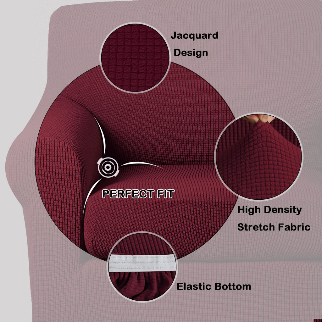 Turquoize Stretch Sofa Slipcover 2 Pieces Sofa Cover Couch Cover For 2 Cushion Couch Washable Furniture Protector Covers With Elastic Bottom Feature Thick Jacquard Fabric (Loveseat, Burgundy)