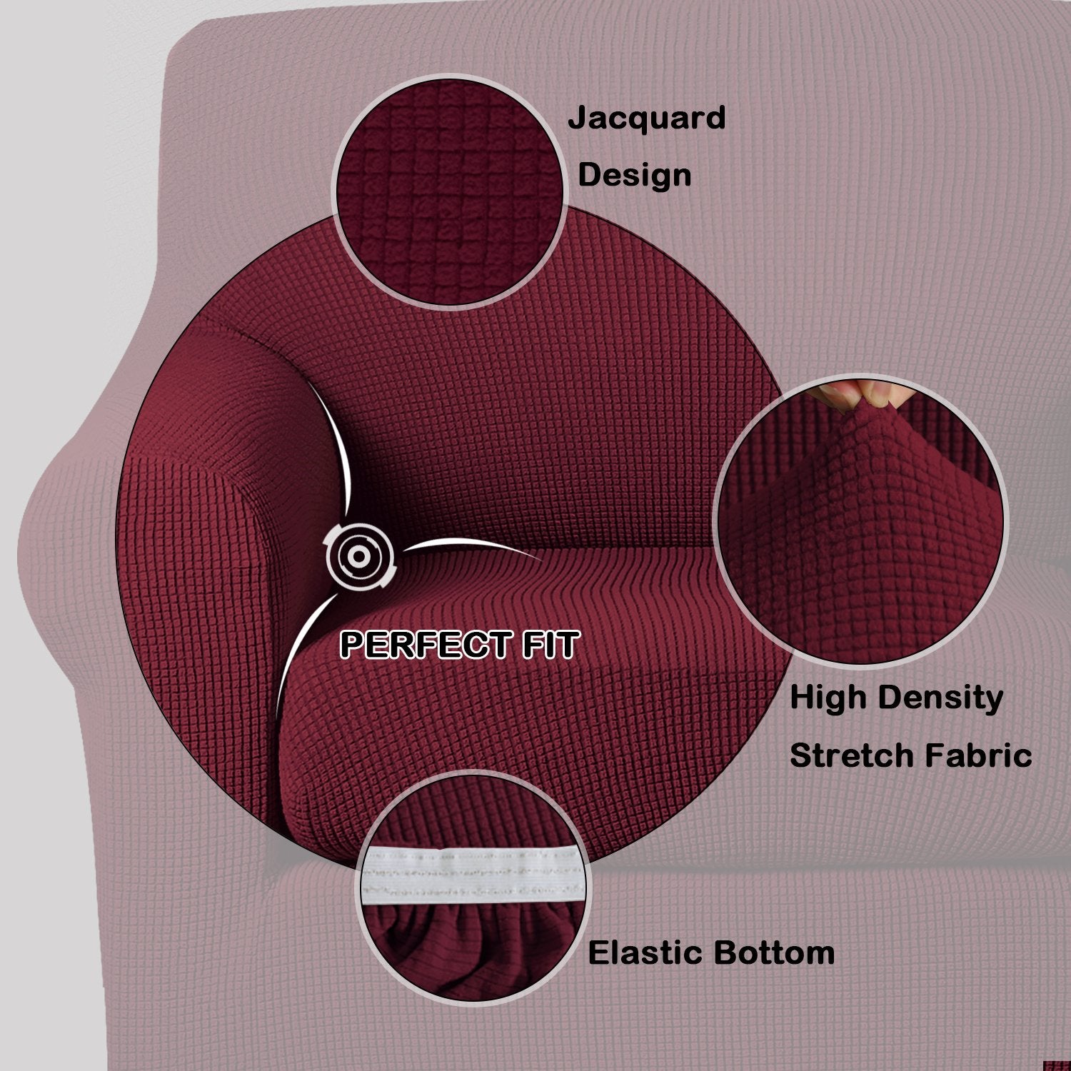 Turquoize Stretch Sofa Slipcover 2 Pieces Sofa Cover Couch Cover For 2 Cushion Couch Washable Furniture Protector Covers With Elastic Bottom Feature Thick Jacquard Fabric (Loveseat, Burgundy)