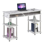 Convenience Concepts Designs2Go No Tools Desk Home Office Desk with Shelves, Corner Shelf Vanity Desk Computer Desk Nail Table for Nail Tech - 47.25" L x 15.75" W x 30" H, White Faux Marble
