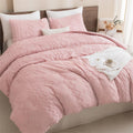 Andency Pink Tufted Comforter Set Queen(90X90Inch), 3 Pieces(1 Boho Comforter, 2 Pillowcases) Textured Farmhouse Comforter, Soft