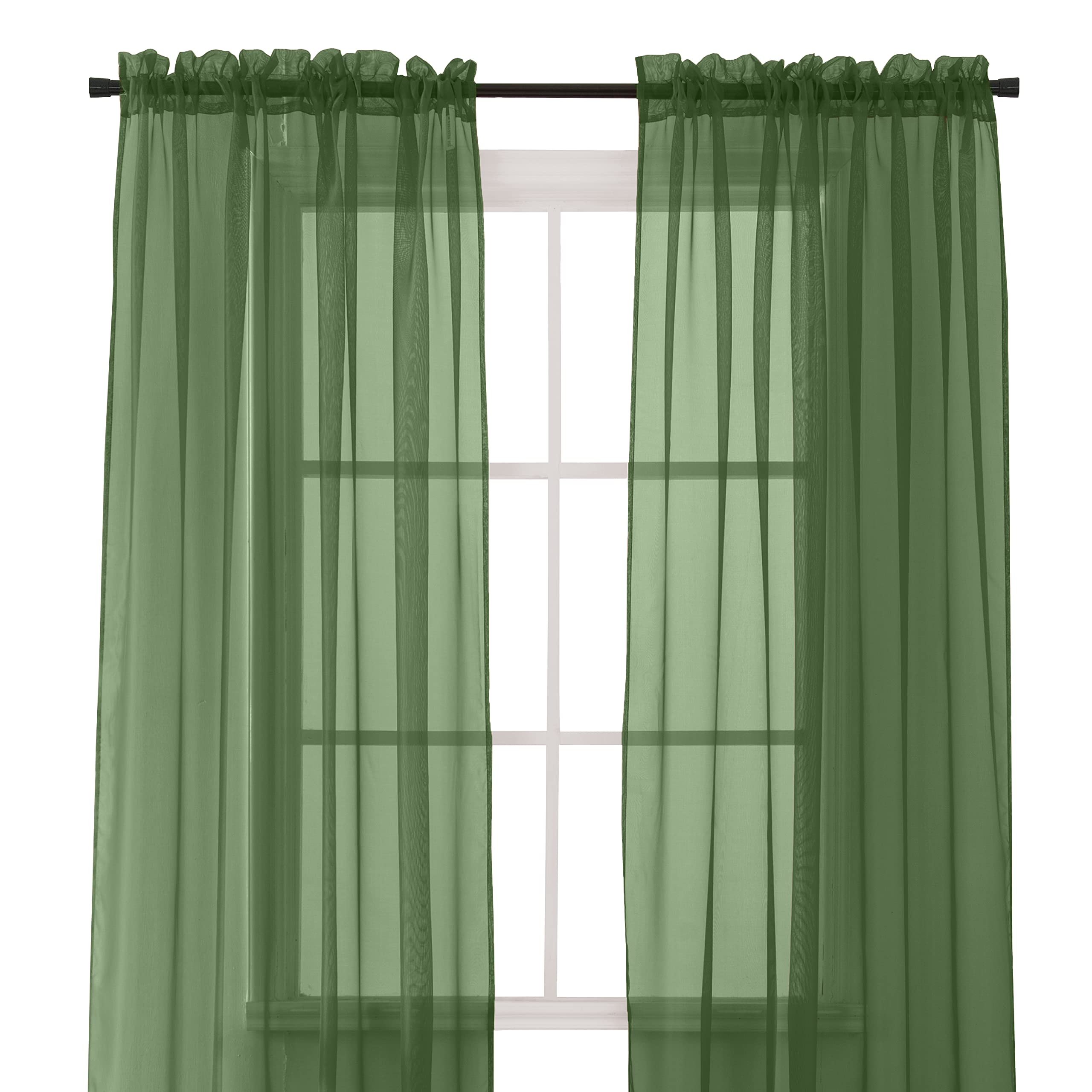 Elegant Comfort 2 Piece Solid Sheer 60 x 84 Window Curtains/Drape/Panels/Treatment, Hunter Green